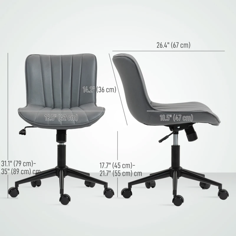 HOMCOM Armless Office Chair, 360° Swivel Desk Chair with Adjustable Height & Tilt Function for Home Office, Study, Dark Grey