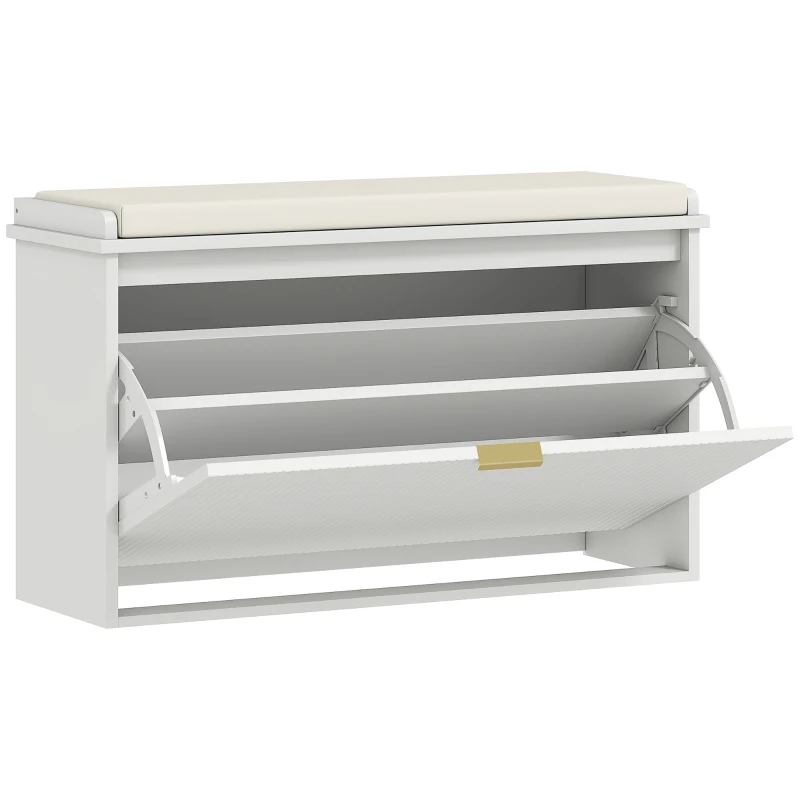 HOMCOM Shoe Storage Bench with Padded Seat Cushion and Flip-Drawer, Entryway Bench, Shoe Cabinet, 31.5x10.2x18.7 Inches, White