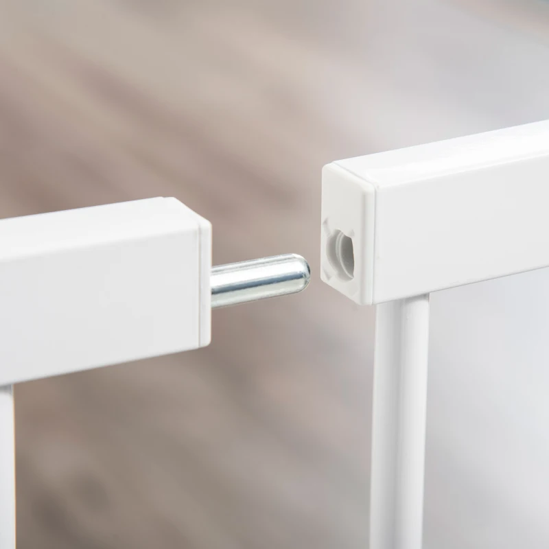 PawHut 30"-52" Extra Wide Pet Gate Barrier with Small Door, 30"H Dog Gate with Safety Gate Barrier, Stair Pressure Fit, White