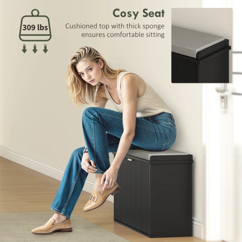 HOMCOM Shoe Storage Bench with Padded Seat Cushion and Flip-Drawer, Entryway Bench, Shoe Cabinet, 31.5x10.2x18.7 Inches, Black