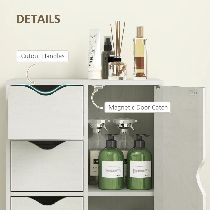 HOMCOM Freestanding Storage Cabinet, Bathroom Floor Cabinet with 4 Drawers and Door, White Wood Grain