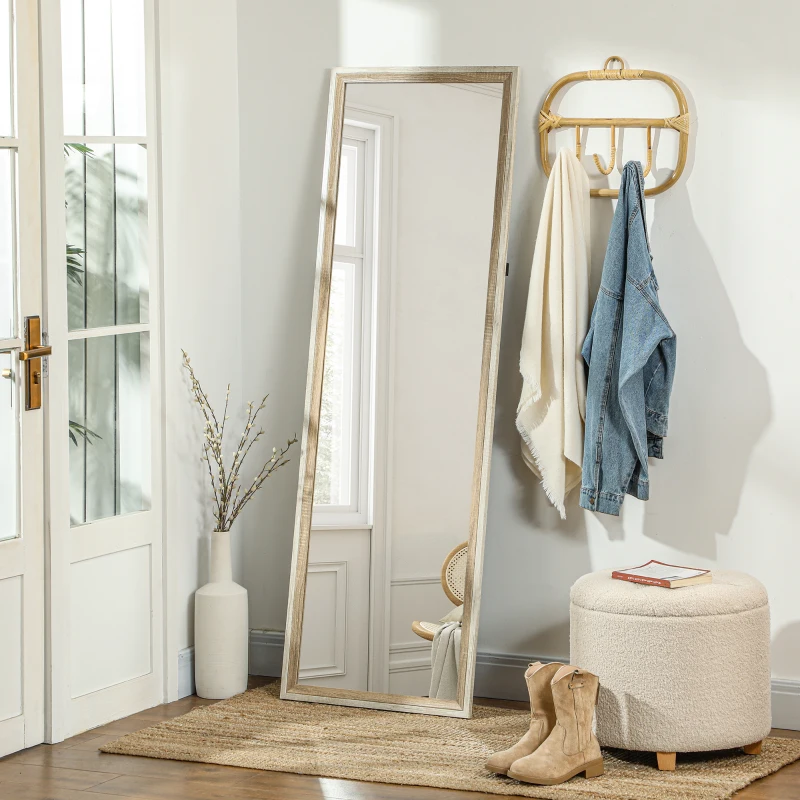 HOMCOM Floor Standing Mirror, Full Length Mirror, Free Standing, Leaning or Wall Mirror with Frame for Bedroom, Dark Wood Grain