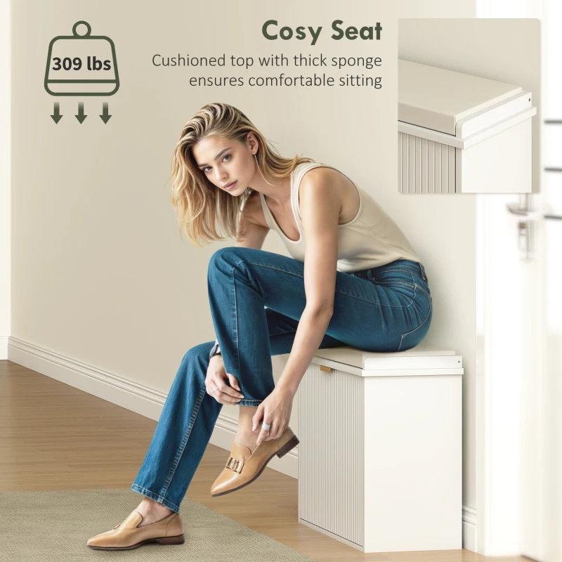 HOMCOM Shoe Storage Bench with Padded Seat Cushion and Flip-Drawer, Entryway Bench, Shoe Cabinet, 24.4x10.2x18.7 Inches, White