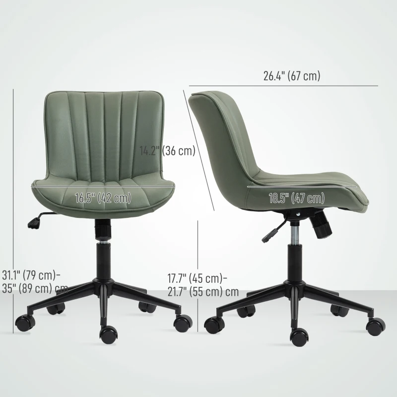 HOMCOM Armless Office Chair, 360° Swivel Desk Chair with Adjustable Height & Tilt Function for Home Office, Study, Dark Green