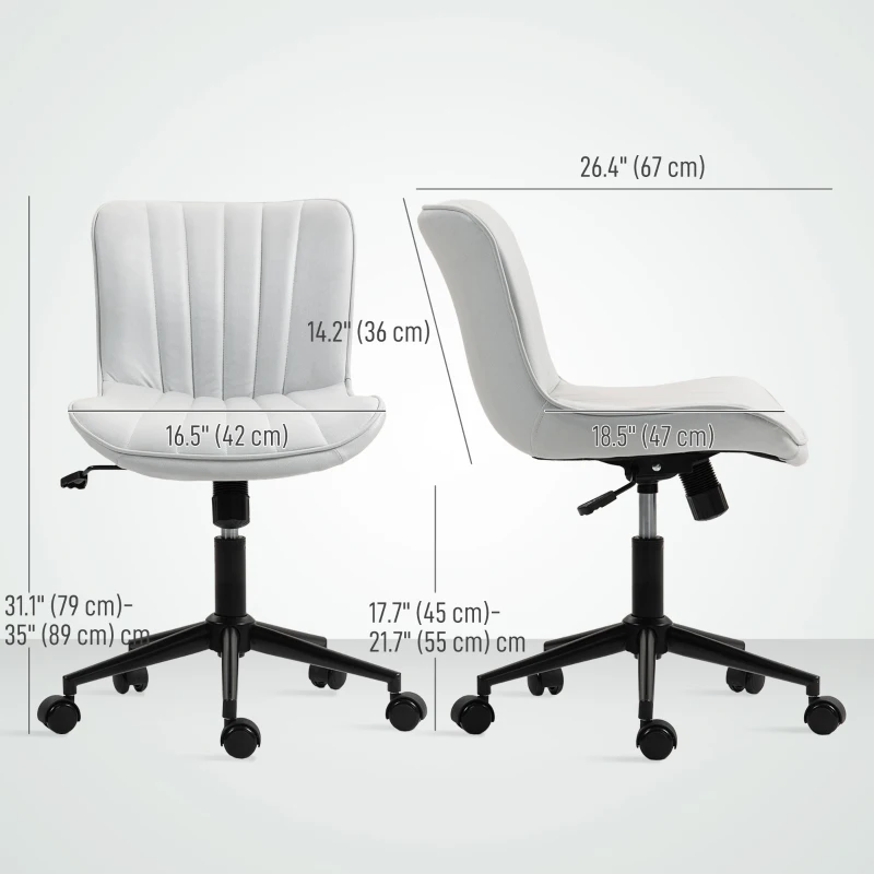 HOMCOM Armless Office Chair, 360° Swivel Desk Chair with Adjustable Height & Tilt Function for Home Office, Study, Cream White