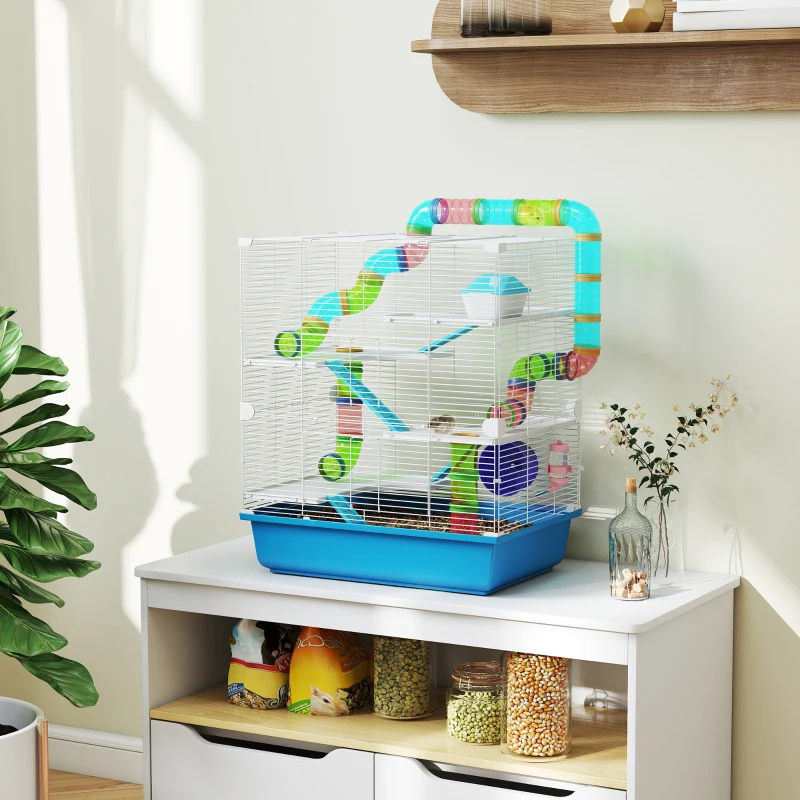 PawHut 23" Large Hamster Cage 5-Level with Tunnel Tube System, Blue