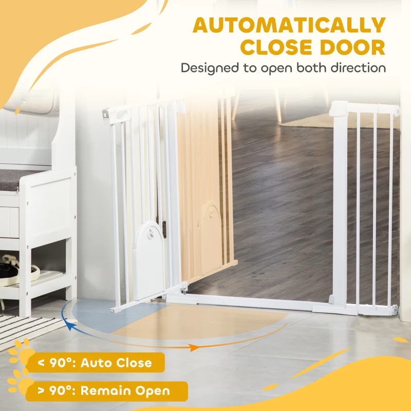 PawHut 30"-52" Extra Wide Pet Gate Barrier with Small Door, 30"H Dog Gate with Safety Gate Barrier, Stair Pressure Fit, White