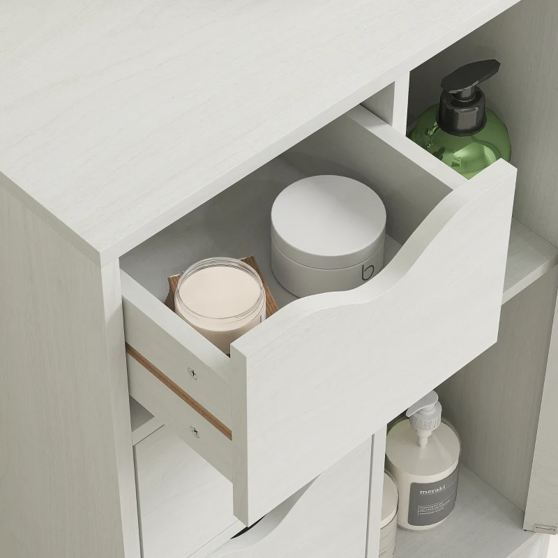 HOMCOM Freestanding Storage Cabinet, Bathroom Floor Cabinet with 4 Drawers and Door, White Wood Grain