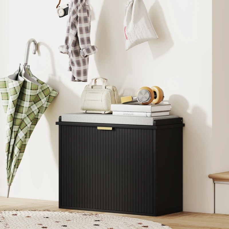 HOMCOM Shoe Storage Bench with Padded Seat Cushion and Flip-Drawer, Entryway Bench, Shoe Cabinet, 24.4x10.2x18.7 Inches, Black