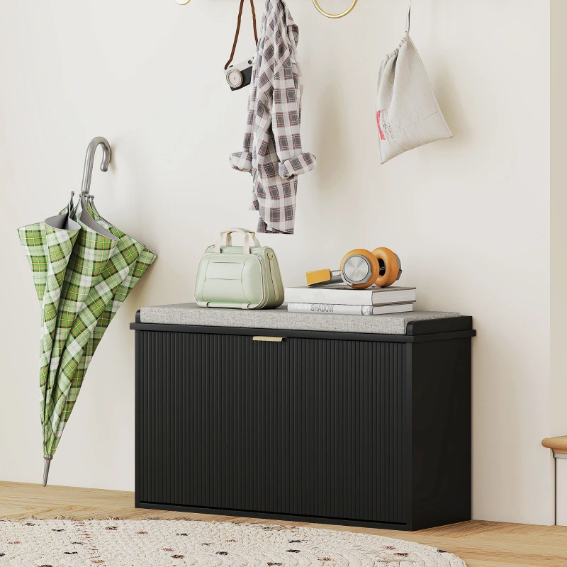 HOMCOM Shoe Storage Bench with Padded Seat Cushion and Flip-Drawer, Entryway Bench, Shoe Cabinet, 31.5x10.2x18.7 Inches, Black