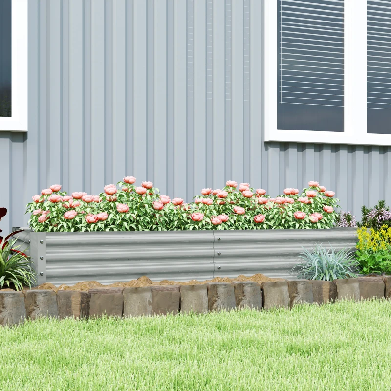 Outsunny 6 x 3 x 1ft Galvanized Raised Garden Bed, Reinforced Outdoor Planter Box with Open Bottom, Silver
