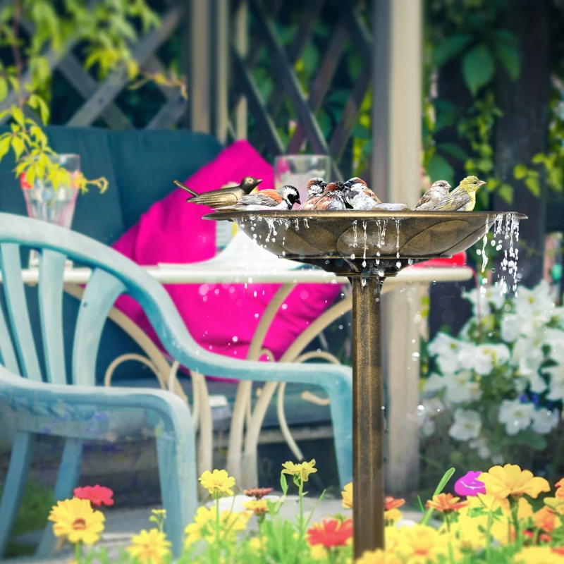 Outsunny 28" Bird Bath for Outdoors, Vintage Birdbath with Bird Decoration and Flower Planter Base, Bronze