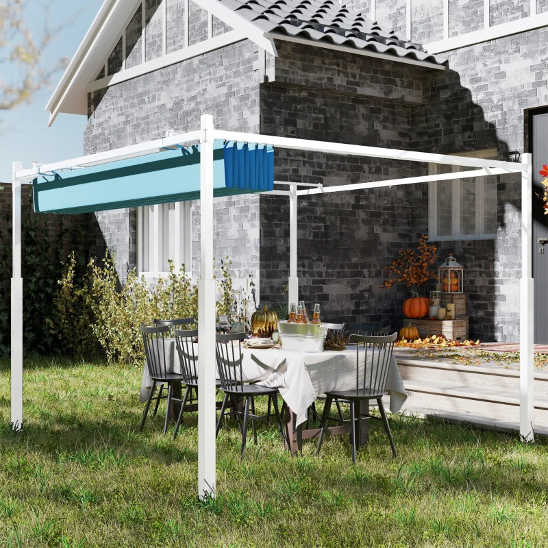 Outsunny 10' x 10' Retractable Pergola Canopy with Magnetic Fixture, UPF30+ Outdoor Pergola, Blue