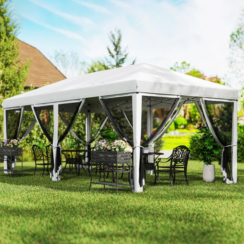 Outsunny 10' x 20' Pop Up Canopy Tent Gazebo with Removable Mesh Sidewall Netting, Carry Bag for Backyard Patio Outdoor, Cream White