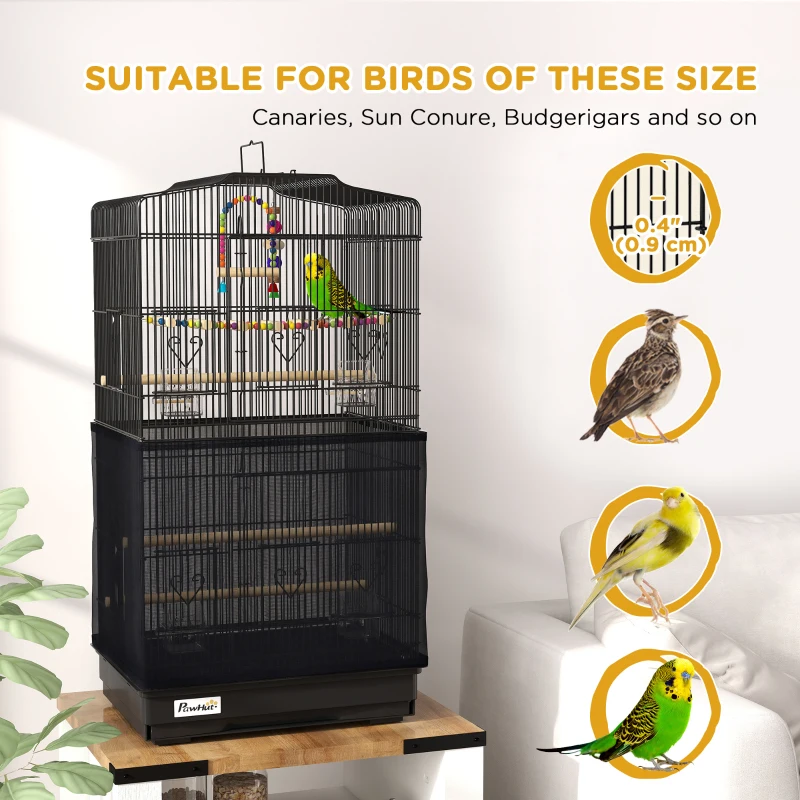 PawHut 36" Bird Cage with Accessories, Handle, Mesh Cover, Tray, Black