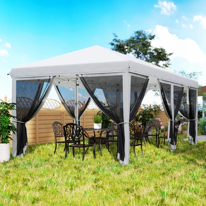 Outsunny 10' x 20' Pop Up Canopy Tent Gazebo with Removable Mesh Sidewall Netting, Carry Bag for Backyard Patio Outdoor, Cream White