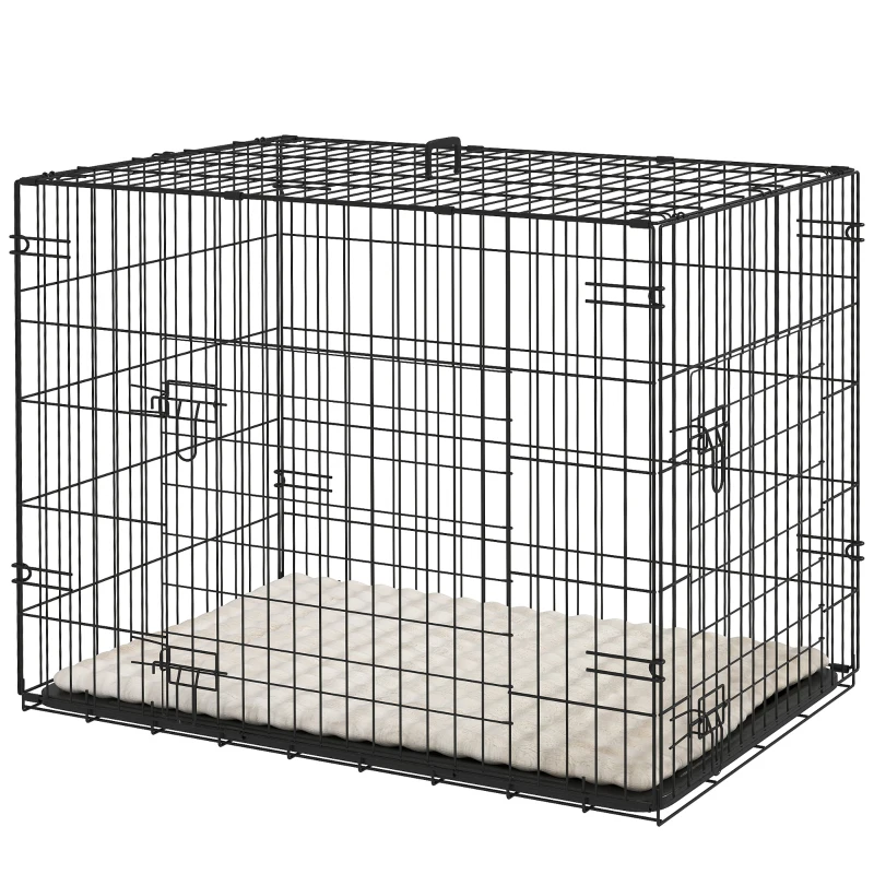 PawHut 30" Dog Crate with 2 Doors, Folding Metal Dog Cage with Soft Cushion, Removable Tray, Handle, for Small Dogs, Black