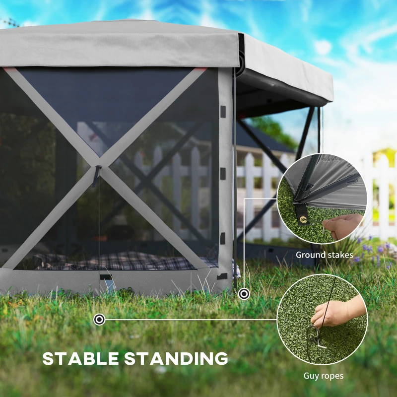 Outsunny 12' x 12' Hexagonal Pop Up Gazebo Canopy Tent with 5 Sidewalls, Outdoor Canopy Shelter with Carry Bag, Dark Gray