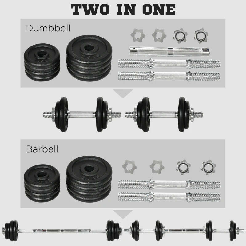 Soozier 44lbs 2-in-1 Adjustable Weight Barbell & Dumbbells Set, Free Weights Set with Non-Slip Handles for Home Gym Training, Black