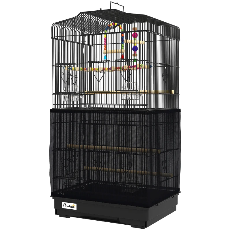 PawHut 36" Bird Cage with Accessories, Handle, Mesh Cover, Tray, Black