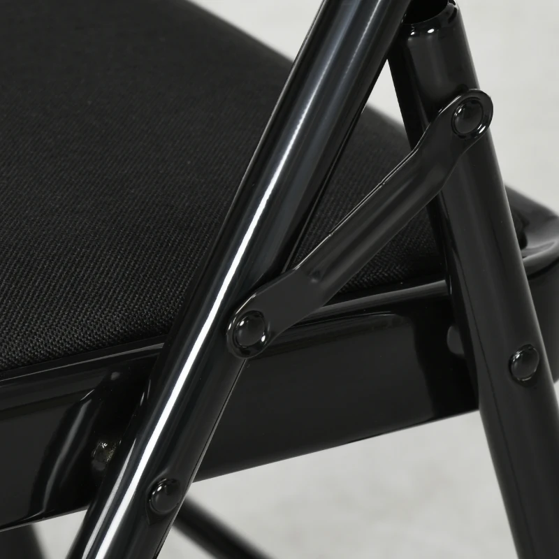 HOMCOM Set of 6 Metal Foldable Chairs, Linen Padded Folding Chairs with Cushion Seat and Open Back for Indoor, Black