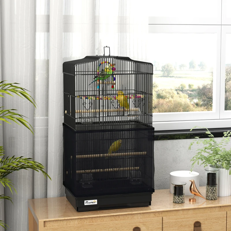 PawHut 36" Bird Cage with Accessories, Handle, Mesh Cover, Tray, Black