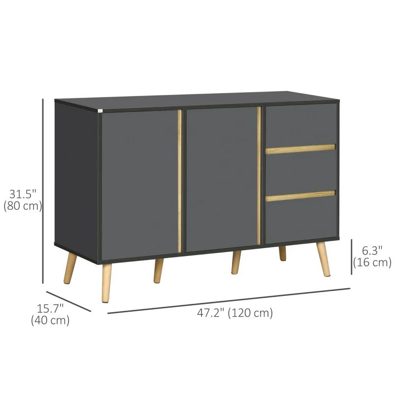 HOMCOM Sideboard Buffet Cabinet with Adjustable Shelves - Dark Grey