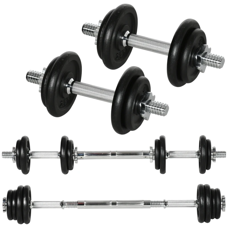 Soozier 44lbs 2-in-1 Adjustable Weight Barbell & Dumbbells Set, Free Weights Set with Non-Slip Handles for Home Gym Training, Black