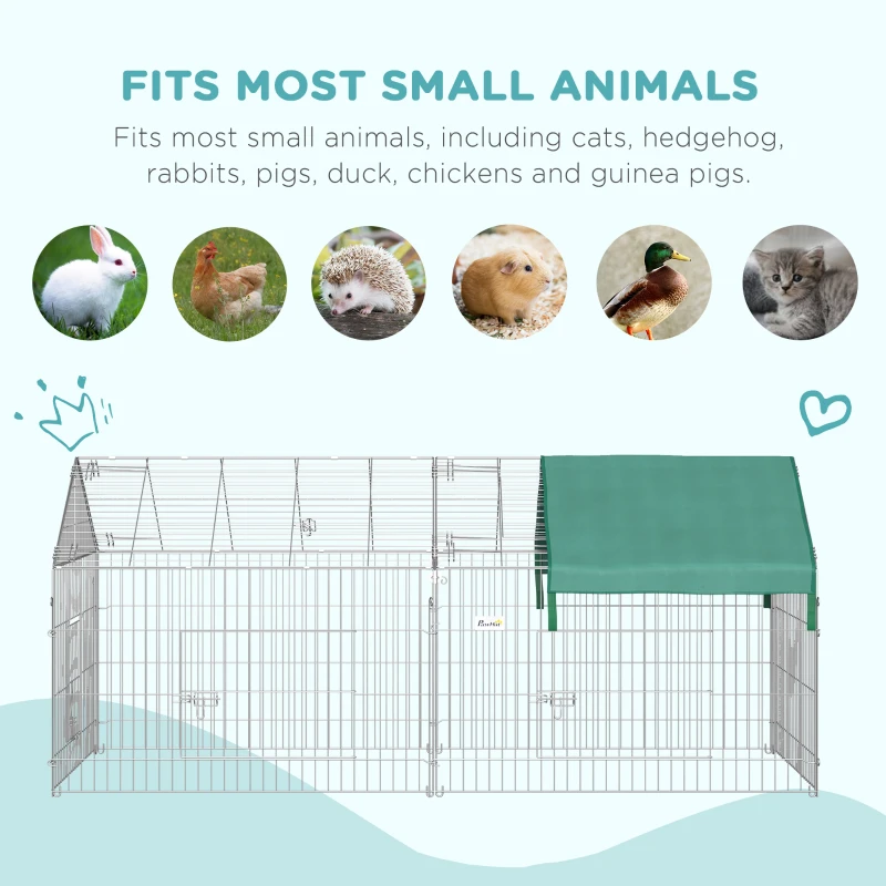 PawHut 87x41x41-IN Catio Rabbit Guinea Pig Cage Chicken Coop Run, Small Animal Enclousure Outdoor Indoor with Cover and Multiple Doors, Green
