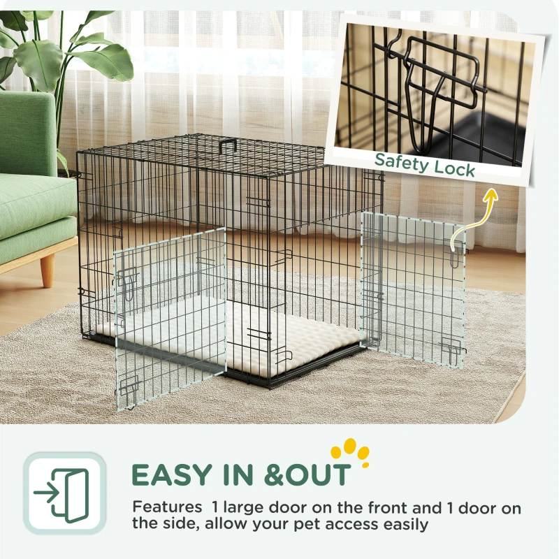 PawHut 30" Dog Crate with 2 Doors, Folding Metal Dog Cage with Soft Cushion, Removable Tray, Handle, for Small Dogs, Black
