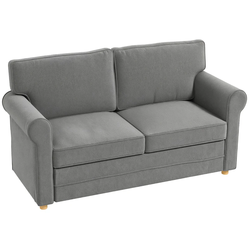 HOMCOM 59" Loveseat Sofa for Bedroom, Modern Love Seats Furniture, Upholstered 2 Seater Couch with Solid Steel Frame and Beech Wood Legs for Living Room, Med Grey
