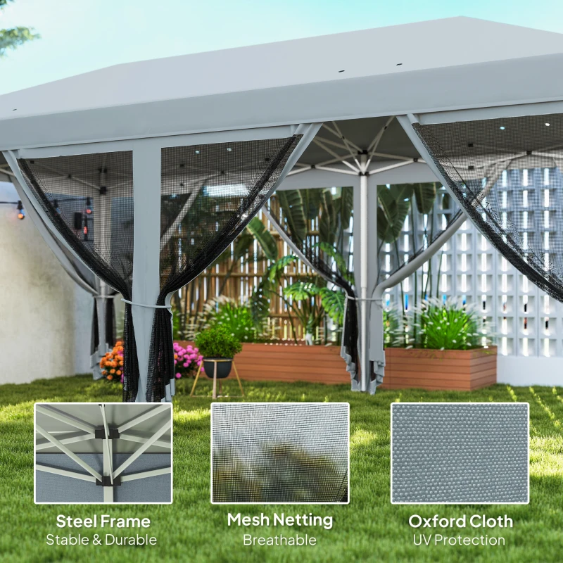 Outsunny 10' x 20' Pop Up Canopy Tent Gazebo with Removable Mesh Sidewall Netting, Carry Bag for Backyard Patio Outdoor, Grey