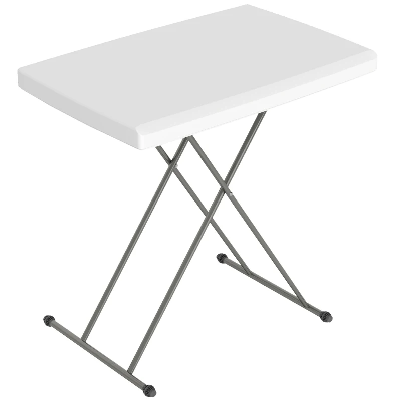 Outsunny Folding Outdoor Patio Table, 3-Level Adjustable Camping Table Picnic Table with HDPE Top, Steel Legs, White