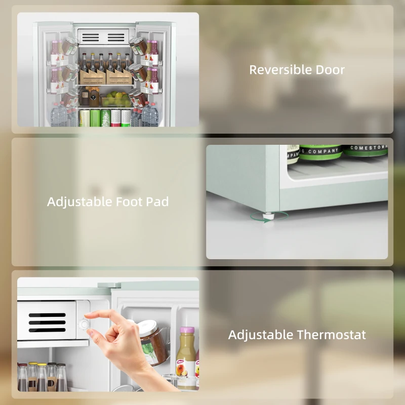 HOMCOM Retro Mini Fridge, 3.1 Cu. Ft Single Door Compact Refrigerator with Adjustable Thermostat, 2 Glass Shelves, Green