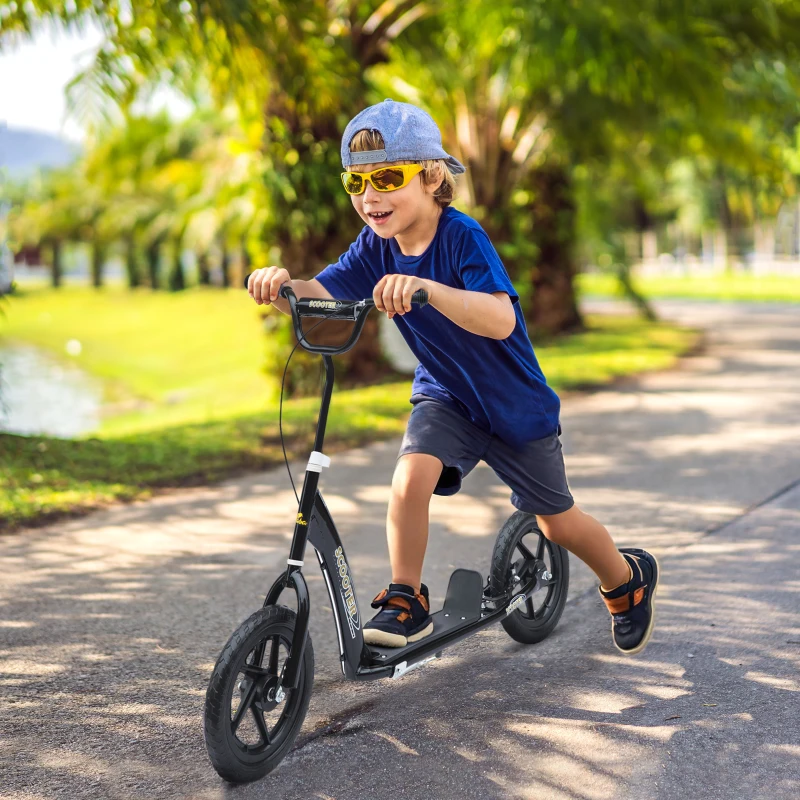 HOMCOM Kick Scooter for Kids 5-12 Years Old with Adjustable Height Handlebar, Non-slip Footplate, Big Wheels, Rear Brake, Black