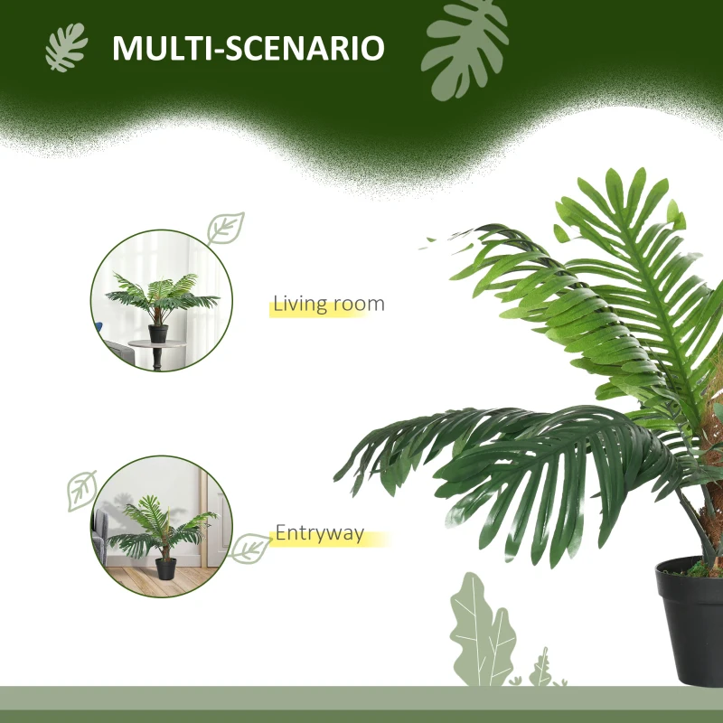Outsunny 2FT Artificial Palm Tree, Fake Tropical Tree with Lifelike Leaves, Faux Plant in Pot for Indoor Decoration, Green
