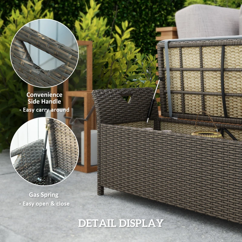 Outsunny 2-In-1 Outdoor PE Rattan Storage Bench, 29 Gallon Patio Wicker Furniture, Basket Box with Handles and Cushion Dark Grey