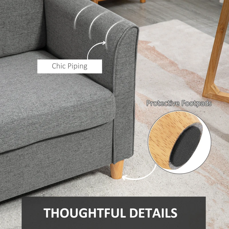 HOMCOM 2-Seat Sofa Two-Seater Couch with Armrests and Wood Legs for Living Room, Bedroom, Grey