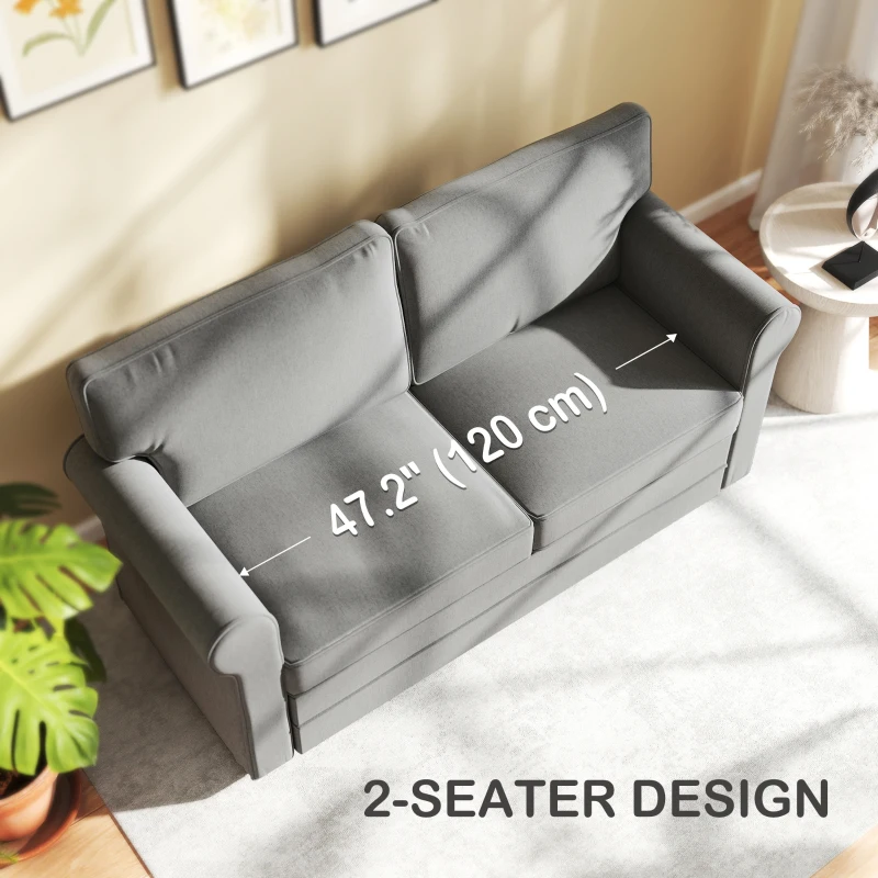 HOMCOM 59" Loveseat Sofa for Bedroom, Modern Love Seats Furniture, Upholstered 2 Seater Couch with Solid Steel Frame and Beech Wood Legs for Living Room, Med Grey