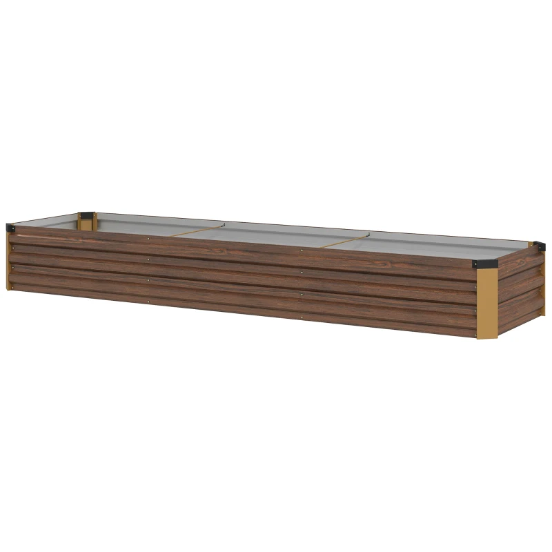 Outsunny 8'x2'x1' Galvanized Raised Bed, Large Elevated Planter Box for Growing Flowers, Herbs and Vegetables, Dark Brown