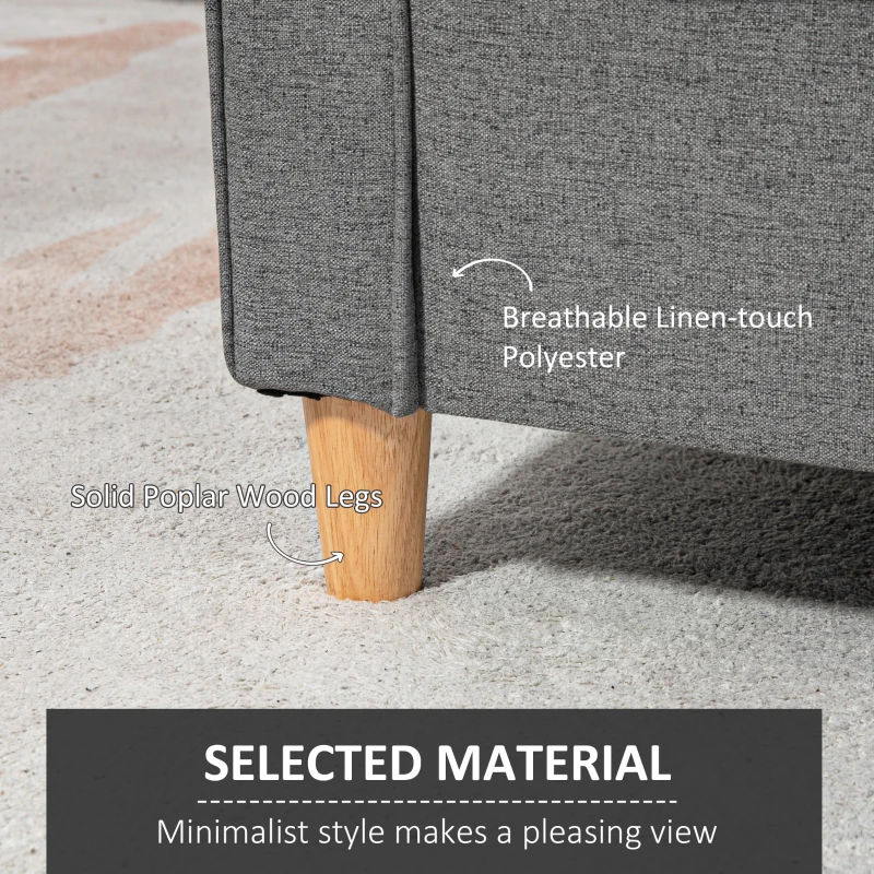 HOMCOM 2-Seat Sofa Two-Seater Couch with Armrests and Wood Legs for Living Room, Bedroom, Grey