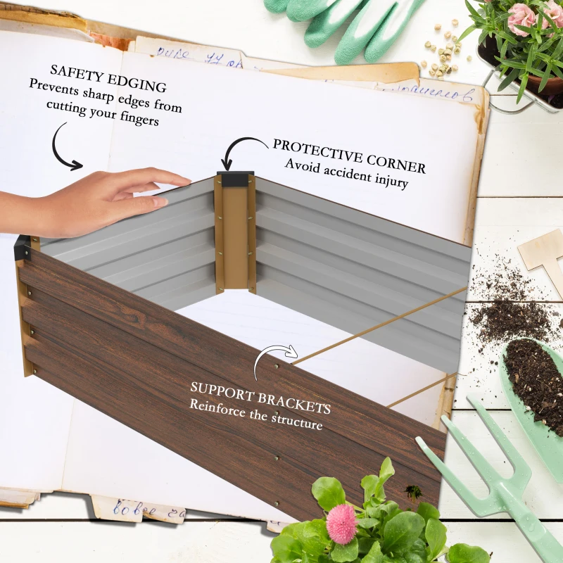 Outsunny 8'x2'x1' Galvanized Raised Bed, Large Elevated Planter Box for Growing Flowers, Herbs and Vegetables, Dark Brown