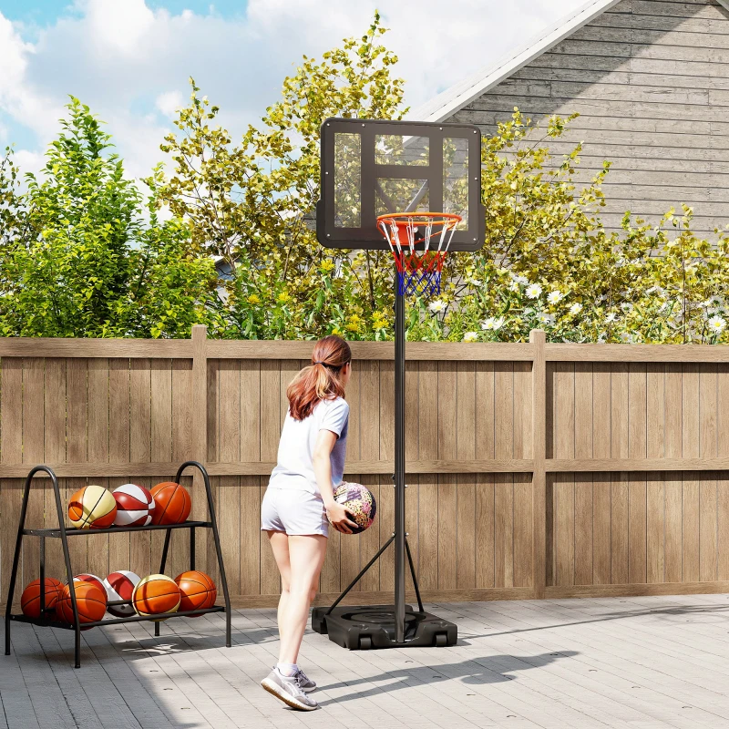 Soozier Basketball Hoop Outdoor, 4.6-10ft Portable Basketball Goal with Wheels and 43" Backboard, for Teenagers Youth Adults