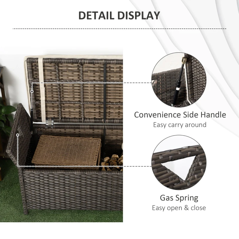 Outsunny 29 Gallon Patio Wicker Storage Bench, Outdoor PE Rattan Patio Furniture, 2-In-1 Large Capacity Rectangle Garden Storage Box with Handles and Cushion, Red