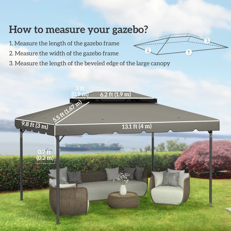 Outsunny 13' x 10' Gazebo Replacement Canopy, Gazebo Top Cover with Double Vented Roof for Garden Patio(TOP ONLY), Grey