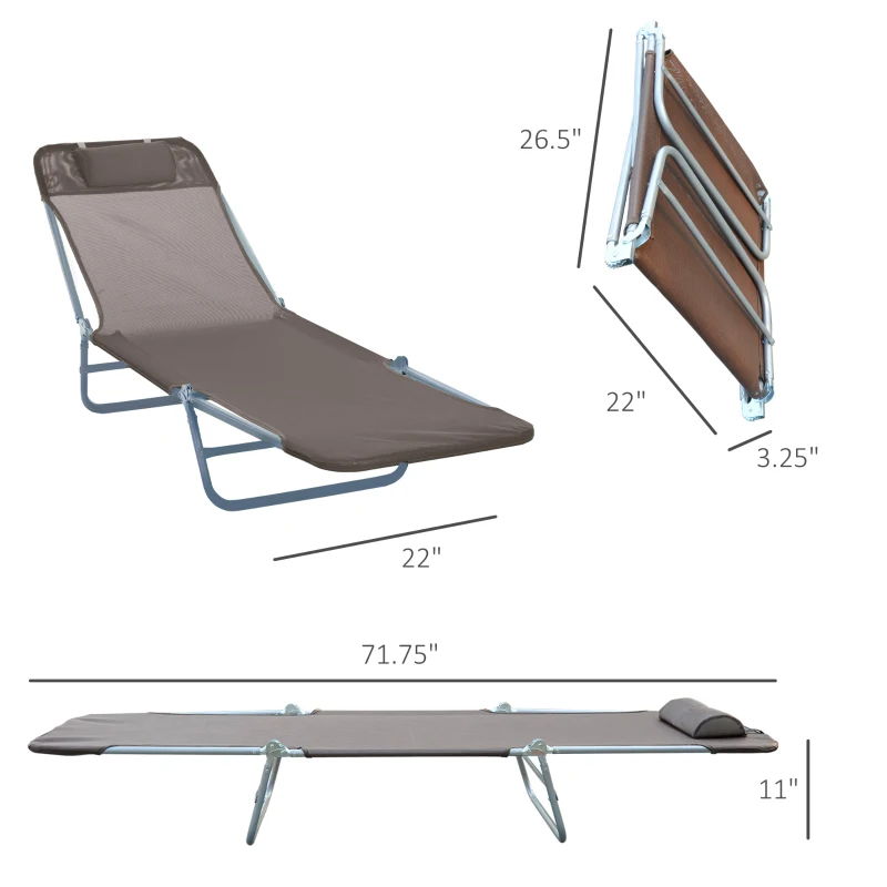 Outsunny Folding Chaise Lounge Chair, Pool Sun Tanning Chair, Outdoor Lounge Chair with 5-Position Reclining Back Brown