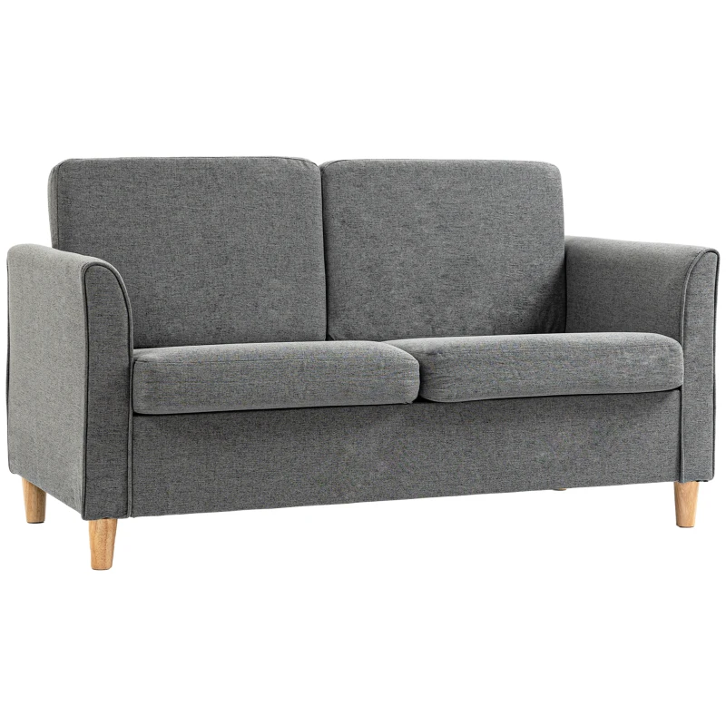 HOMCOM 2-Seat Sofa Two-Seater Couch with Armrests and Wood Legs for Living Room, Bedroom, Grey