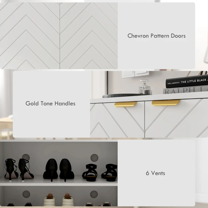 HOMCOM Entryway Shoe Cabinet, Shoe Storage Cabinet with Adjustable Shelf for 12 Pairs of Shoes, White