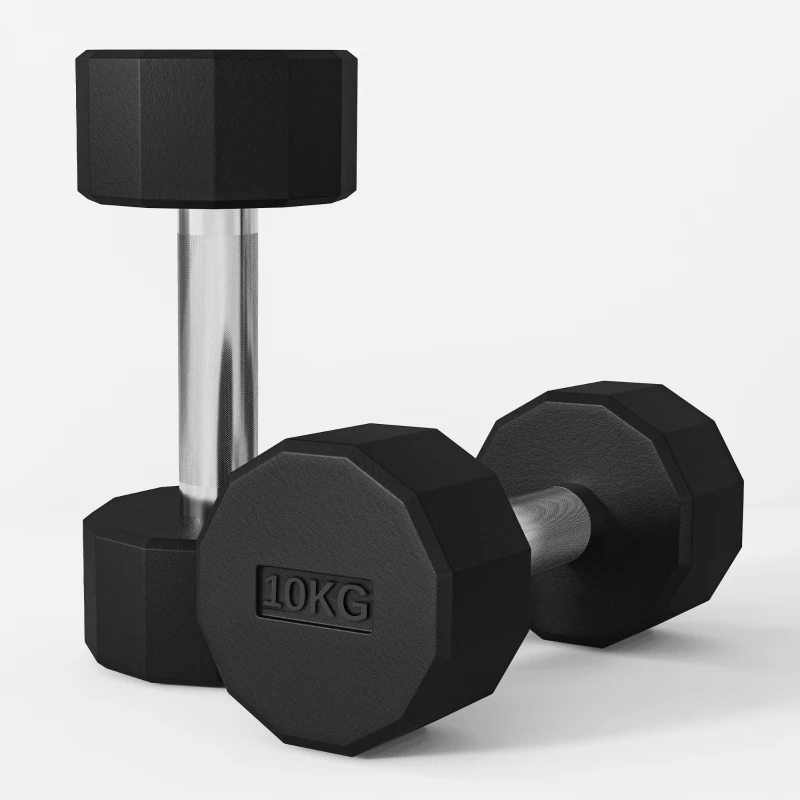 Soozier 2 x 22lbs Dumbbell Set, Rubber Weights Exercise Fitness Dumbbells with Non-Slip Handles, Anti-roll, for Women or Men Home Gym Workout