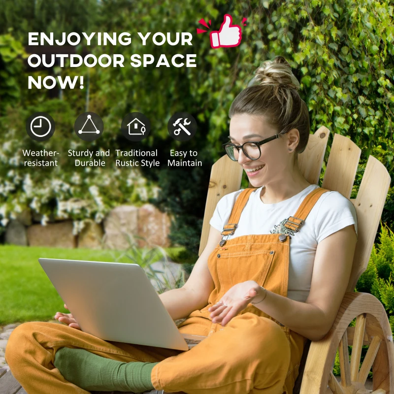 Outsunny Patio Wooden Rocking Chair, Wagon Outdoor Rocker Chair with Slatted Design and Wheel Armrests for Garden, Natural